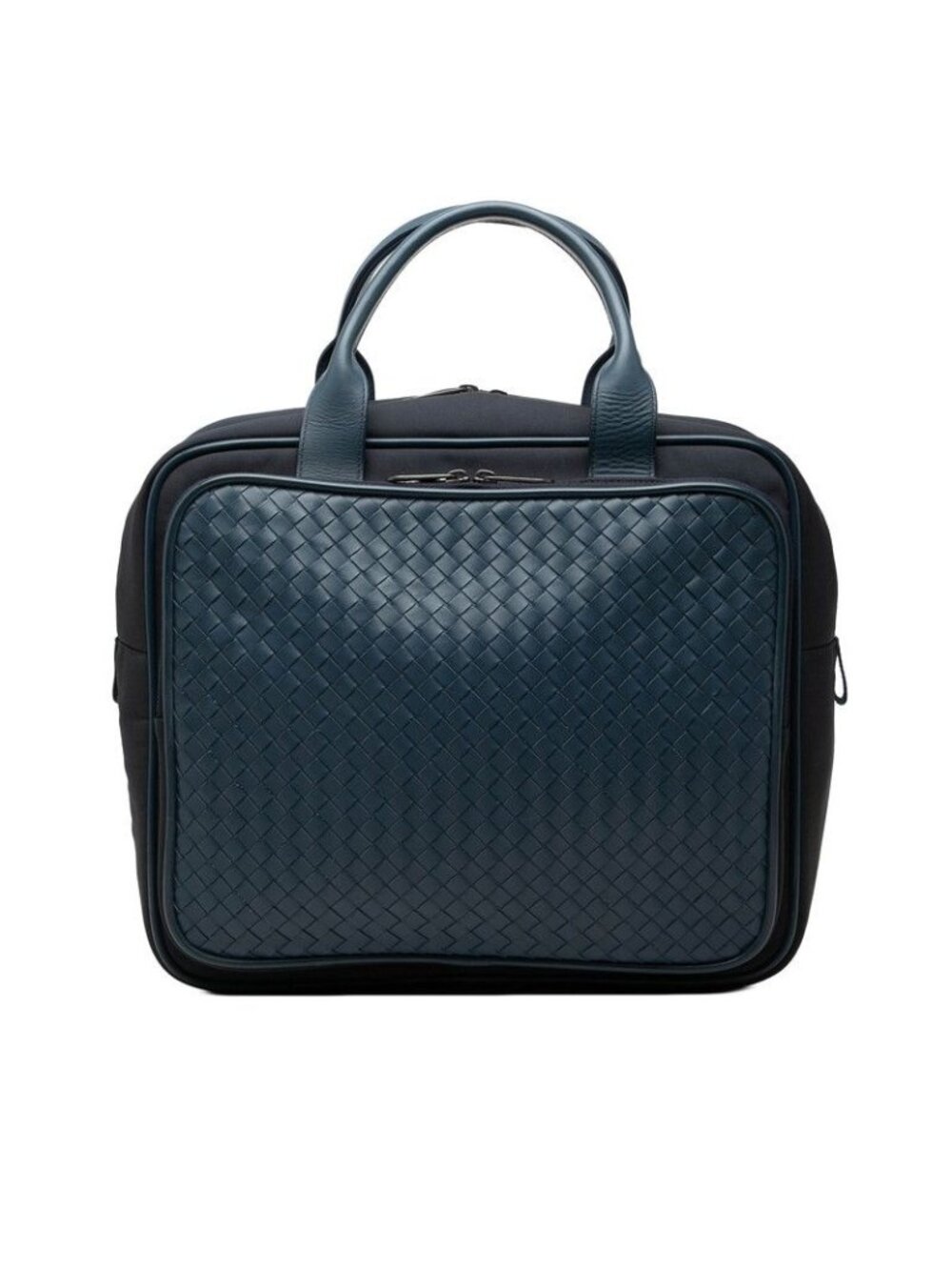 Bottega Veneta Intrecciato Business Travel Bag Navy Leather Canvas